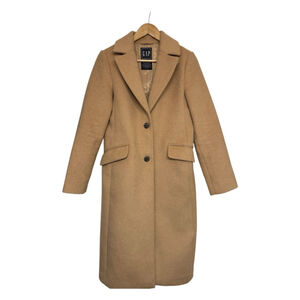Minimalist Camel Wool Blend Coat Longline Tailored Coat Gap XS Quiet Luxury
